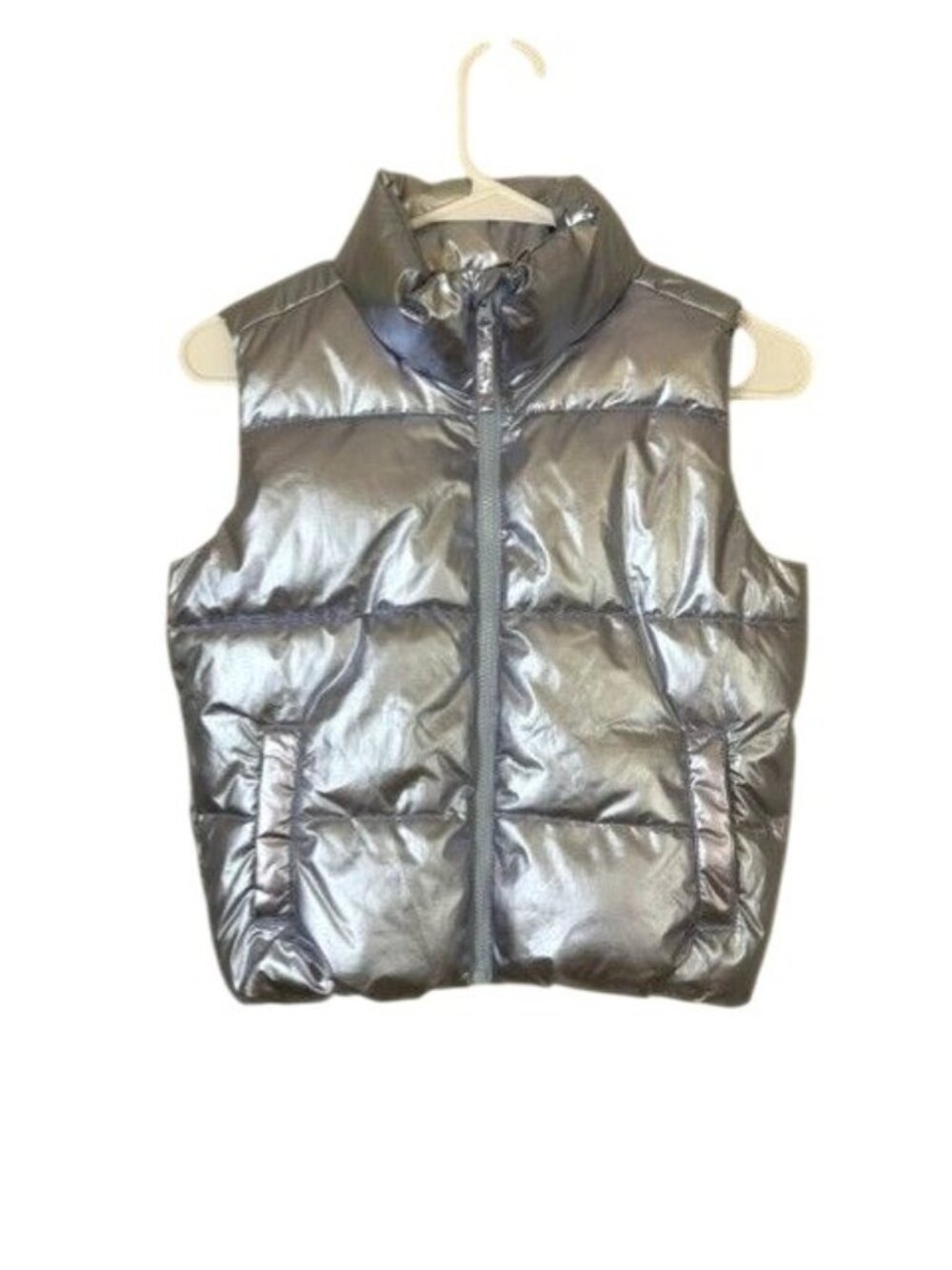 Water Resistant Metallic Blue Puffer Vest Girls M 8 Full Zip Outdoors School